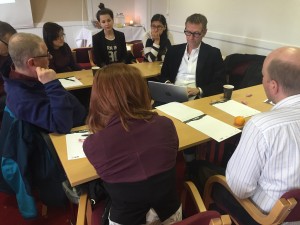 Mats Renée, centre, working with his group in a break out session in Arvidsjaur